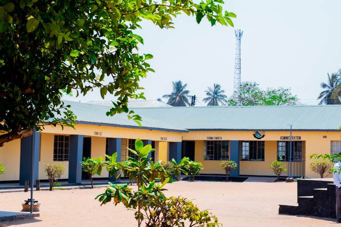Classroom block with Form 1 East and Administration signage
